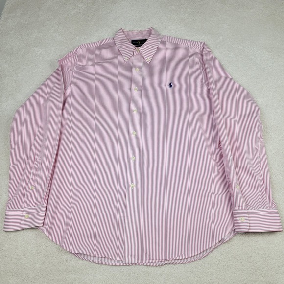 Ralph Lauren Mens XL Pink White Striped Slim Fit Long Sleeve Button Down Shirt - Picture 2 of 10